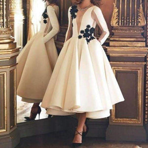 Planet Gates Custom Made Ivory Evening Dress Lace Prom Dress Full Sleeves vestido de festa Party Gowns Pockets A Line Elegant Evening Dresses