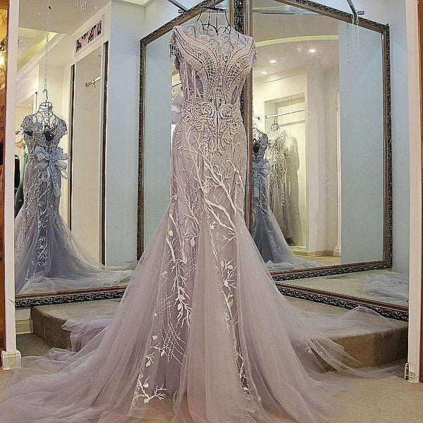 Planet Gates Custom Made Sleeveless O-Neck Embroidery Crystal Mermaid Wedding Dress 2018 Wedding Dresses Trumpet Court Train