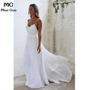Planet Gates custom size / 6 / 50cm Beach Wedding Dress with Lace Robe de mariage White Spaghetti Straps Chiffon Vestido de noiva Backless Bridal Gown