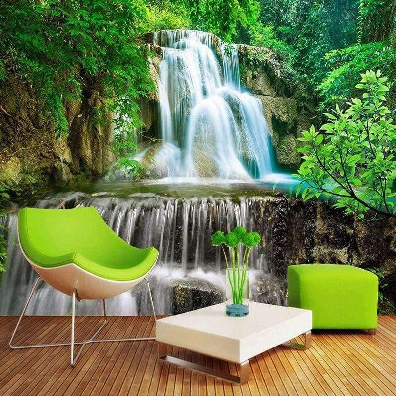 Planet Gates Custom Wall Mural Photo Wall Paper 3D Green Forest Waterfall Natural Landscape Painting Non-woven Straw Textured Wallpaper Mural