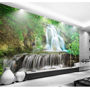 Planet Gates Custom Wall Mural Photo Wall Paper 3D Green Forest Waterfall Natural Landscape Painting Non-woven Straw Textured Wallpaper Mural