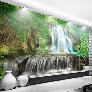 Planet Gates Custom Wall Mural Photo Wall Paper 3D Green Forest Waterfall Natural Landscape Painting Non-woven Straw Textured Wallpaper Mural
