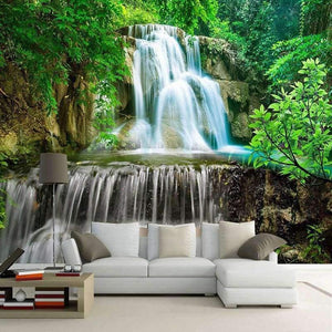 Planet Gates Custom Wall Mural Photo Wall Paper 3D Green Forest Waterfall Natural Landscape Painting Non-woven Straw Textured Wallpaper Mural