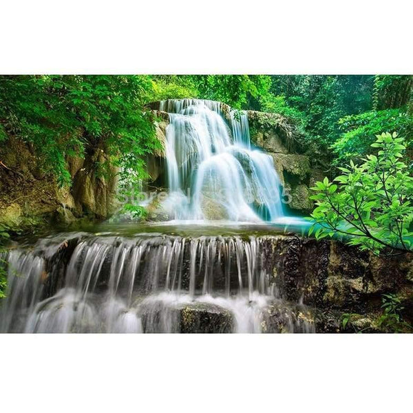 Planet Gates Custom Wall Mural Photo Wall Paper 3D Green Forest Waterfall Natural Landscape Painting Non-woven Straw Textured Wallpaper Mural