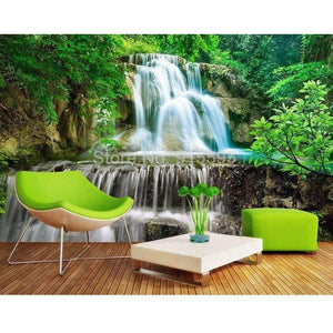 Planet Gates Custom Wall Mural Photo Wall Paper 3D Green Forest Waterfall Natural Landscape Painting Non-woven Straw Textured Wallpaper Mural