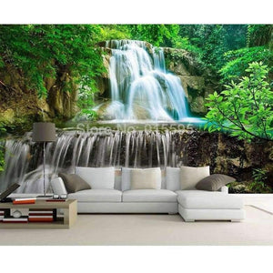 Planet Gates Custom Wall Mural Photo Wall Paper 3D Green Forest Waterfall Natural Landscape Painting Non-woven Straw Textured Wallpaper Mural