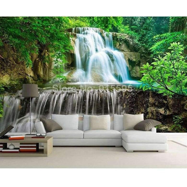 Planet Gates Custom Wall Mural Photo Wall Paper 3D Green Forest Waterfall Natural Landscape Painting Non-woven Straw Textured Wallpaper Mural