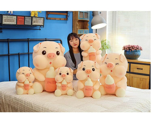 Planet Gates Cute Baby Bottle Sleeping Pig Plush Pillow Animals Stuffed Pillows Kids Adults Pets Bolster Sofa Chair Decor Friend Gift 35/45cm