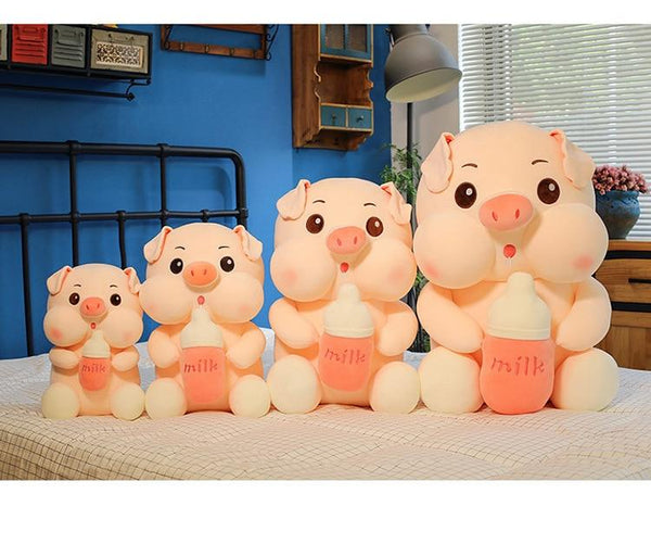 Planet Gates Cute Baby Bottle Sleeping Pig Plush Pillow Animals Stuffed Pillows Kids Adults Pets Bolster Sofa Chair Decor Friend Gift 35/45cm