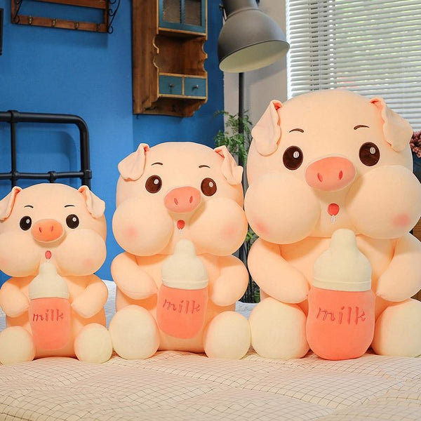 Planet Gates Cute Baby Bottle Sleeping Pig Plush Pillow Animals Stuffed Pillows Kids Adults Pets Bolster Sofa Chair Decor Friend Gift 35/45cm
