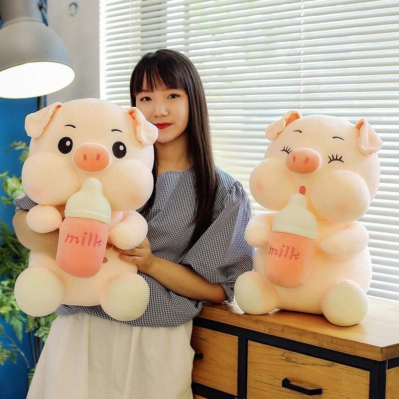 Planet Gates Cute Baby Bottle Sleeping Pig Plush Pillow Animals Stuffed Pillows Kids Adults Pets Bolster Sofa Chair Decor Friend Gift 35/45cm