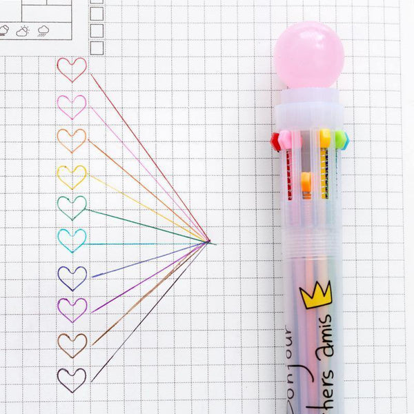 Planet Gates Cute Candy Color Multi 10 Color In One Set Ballpoint Pen Writing School Office Supplies Stationery