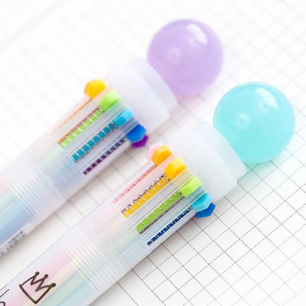 Planet Gates Cute Candy Color Multi 10 Color In One Set Ballpoint Pen Writing School Office Supplies Stationery