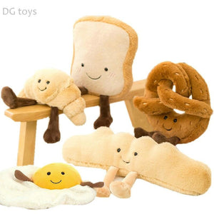 Planet Gates Cute Pretzel Crossant Toast Bread Food Plush Toy Stuffed Cartoon Boba Tea Baguette Poach Egg Decor Doll For Girl Kids Birthday