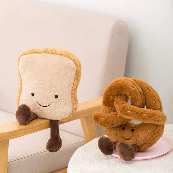 Planet Gates Cute Pretzel Crossant Toast Bread Food Plush Toy Stuffed Cartoon Boba Tea Baguette Poach Egg Decor Doll For Girl Kids Birthday