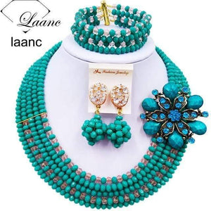Planet Gates Cyan Green Peach Wine Gold AB Crystal Nigerian Necklace African Beads Wedding Jewelry Sets for Women C5RST003