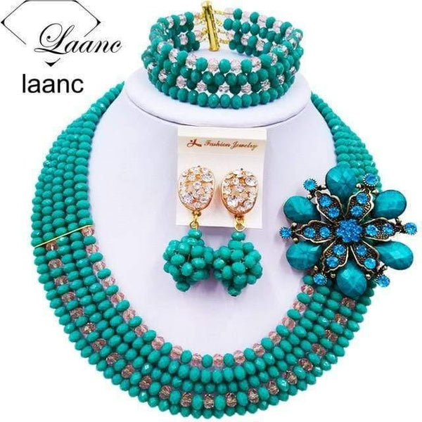 Planet Gates Cyan Green Peach Wine Gold AB Crystal Nigerian Necklace African Beads Wedding Jewelry Sets for Women C5RST003