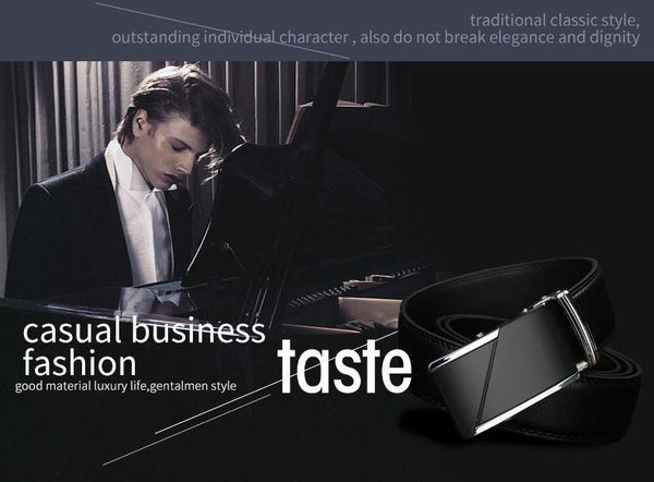 Planet Gates CZ025 / 110cm Leather Belts for Men High Quality Male Brand Automatic Ratchet Buckle belt 1.25" 35mm Wide 110-130cm long