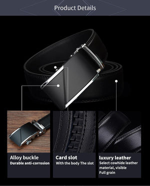 Planet Gates CZ025 / 110cm Leather Belts for Men High Quality Male Brand Automatic Ratchet Buckle belt 1.25" 35mm Wide 110-130cm long