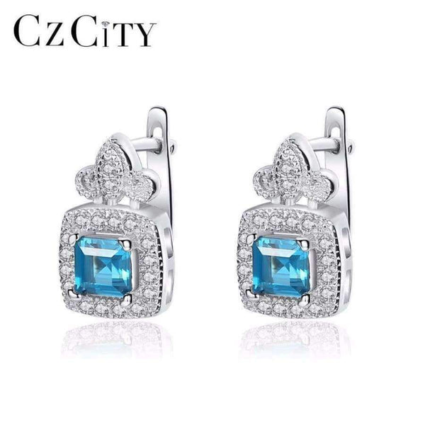 Planet Gates CZCITY Blue Topza Earrings for Women 925 Sterling Silver Tiny CZ Paved Clip Earrings Fine Jewelry Gift Boucle D Oreille SE0105