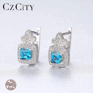 Planet Gates CZCITY Blue Topza Earrings for Women 925 Sterling Silver Tiny CZ Paved Clip Earrings Fine Jewelry Gift Boucle D Oreille SE0105