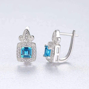Planet Gates CZCITY Blue Topza Earrings for Women 925 Sterling Silver Tiny CZ Paved Clip Earrings Fine Jewelry Gift Boucle D Oreille SE0105