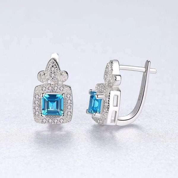 Planet Gates CZCITY Blue Topza Earrings for Women 925 Sterling Silver Tiny CZ Paved Clip Earrings Fine Jewelry Gift Boucle D Oreille SE0105