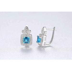 Planet Gates CZCITY Blue Topza Earrings for Women 925 Sterling Silver Tiny CZ Paved Clip Earrings Fine Jewelry Gift Boucle D Oreille SE0105