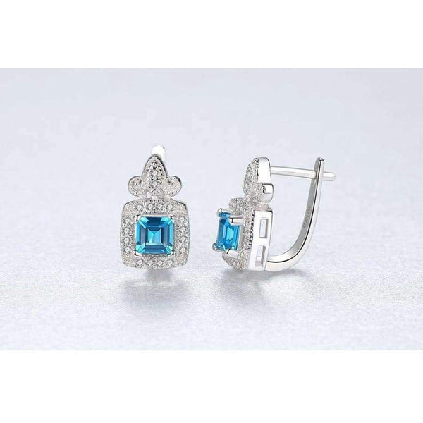 Planet Gates CZCITY Blue Topza Earrings for Women 925 Sterling Silver Tiny CZ Paved Clip Earrings Fine Jewelry Gift Boucle D Oreille SE0105