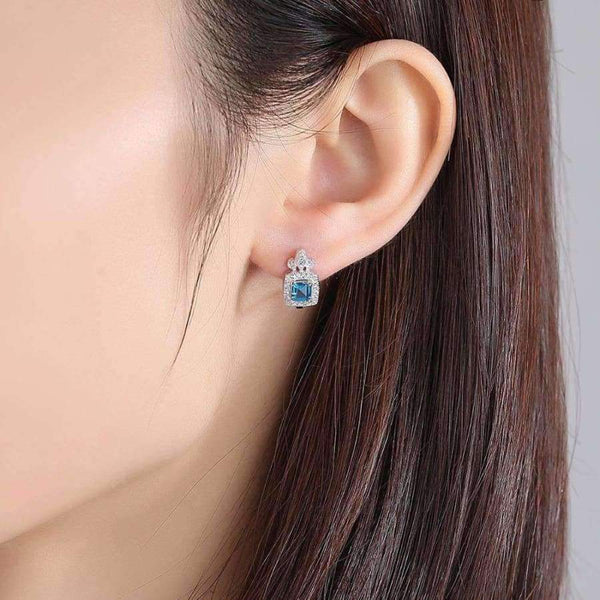 Planet Gates CZCITY Blue Topza Earrings for Women 925 Sterling Silver Tiny CZ Paved Clip Earrings Fine Jewelry Gift Boucle D Oreille SE0105
