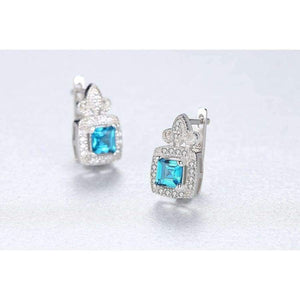 Planet Gates CZCITY Blue Topza Earrings for Women 925 Sterling Silver Tiny CZ Paved Clip Earrings Fine Jewelry Gift Boucle D Oreille SE0105