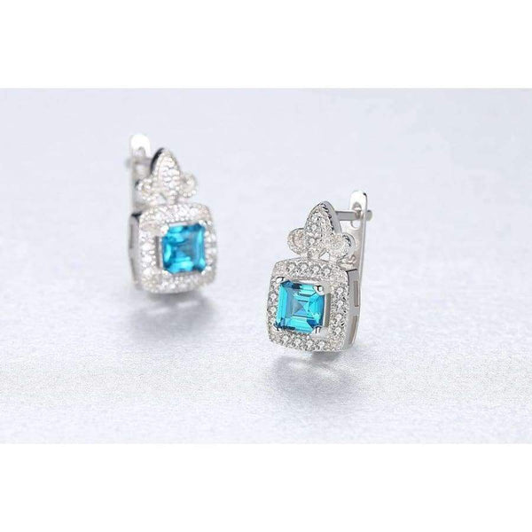 Planet Gates CZCITY Blue Topza Earrings for Women 925 Sterling Silver Tiny CZ Paved Clip Earrings Fine Jewelry Gift Boucle D Oreille SE0105