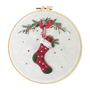 Planet Gates D / 20*20cm Christmas DIY Embroidery Starter Kit With Xmas Themed Pattern Embroidery Hoop Cotton Linen Cloth Thread Needlework Sewing Craft