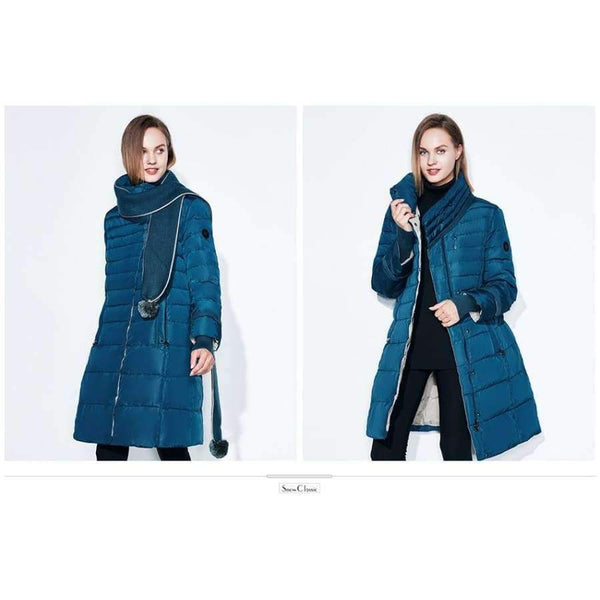 Planet Gates D blue / L Winter jacket women free scarf Slim Coats Female Warm Parka thick Outwear soft bio down Padded Regular long jackets