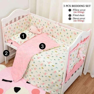 Planet Gates D Flamingo 3pcs/set Cotton Bedding Set, Fashion Cactus/Flamingo/Fox Pattered Cotton Crib Sets(Duvet Cover+ Pillowcase+Flatsheet)