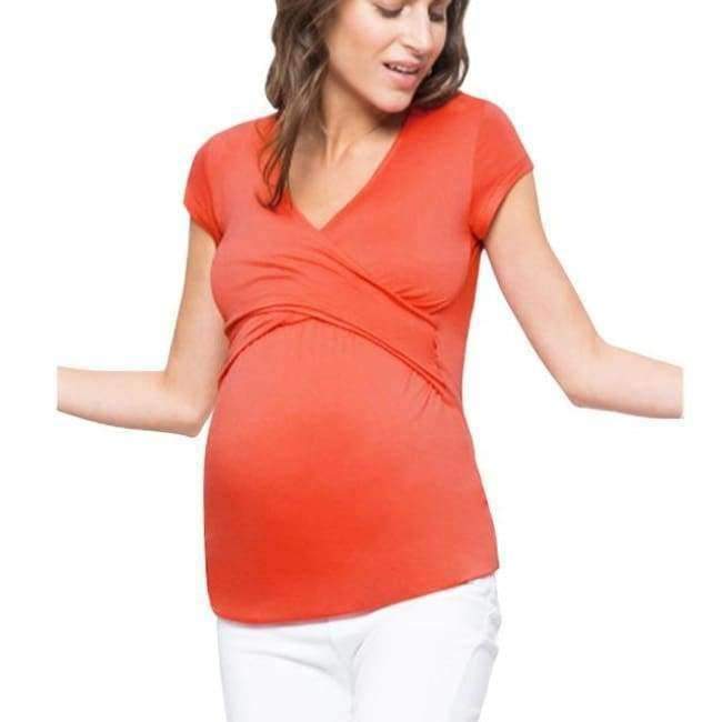 Planet Gates Plus Size V-neck Short Sleeve Maternity Breastfeeding Tops Pregnancy T-Shirts Nursing Clothes For Pregnant Women Feeding Tees