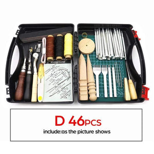 Planet Gates D set 46PCS DIY Professional Leather Craft Tools Kit Hand Sewing Stitching Punch Carving Work Saddle Groover Set Accessories DIY Tool Box