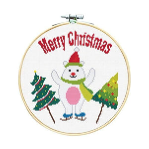 Planet Gates D1 / 20*20cm Christmas DIY Embroidery Starter Kit With Xmas Themed Pattern Embroidery Hoop Cotton Linen Cloth Thread Needlework Sewing Craft