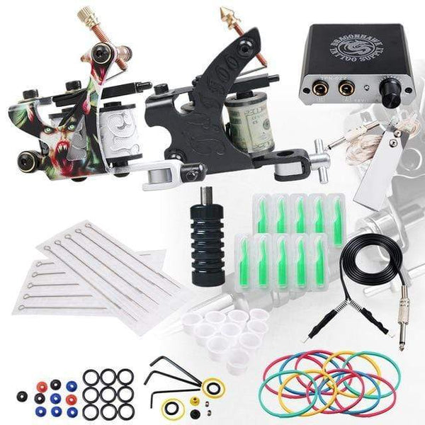 Planet Gates D3056 Beginner Complete Tattoo Kit 2 Machines Gun Set Power Supply Grips Body Art Tools Set Permanent Makeup Tattoo set