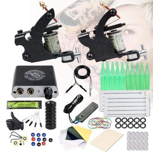 Planet Gates D3057 Beginner Complete Tattoo Kit 2 Machines Gun Set Power Supply Grips Body Art Tools Set Permanent Makeup Tattoo set