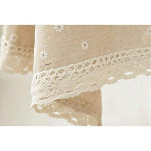 Planet Gates Daisy Flower Pattern Tablecloth Hot Sale Linen and Cotton Lace Edge Rectangular Table Cloth Home Hotel Textile
