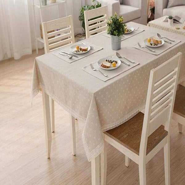 Planet Gates Daisy Flower Pattern Tablecloth Hot Sale Linen and Cotton Lace Edge Rectangular Table Cloth Home Hotel Textile