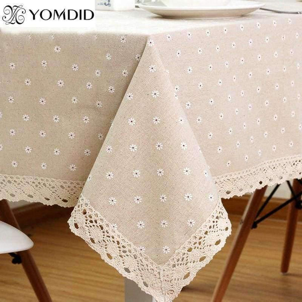 Planet Gates Daisy Flower Pattern Tablecloth Hot Sale Linen and Cotton Lace Edge Rectangular Table Cloth Home Hotel Textile