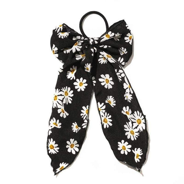 Daisy Print Bow Streamers Scrunchies Silk Elastic Hair Band For Women Girls Hair Ties Korean Sweet Hair Accessories