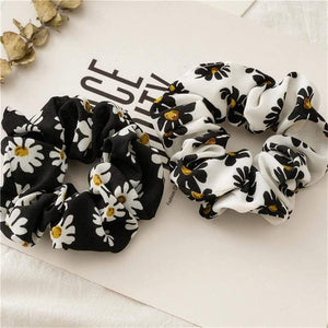 Daisy Print Bow Streamers Scrunchies Silk Elastic Hair Band For Women Girls Hair Ties Korean Sweet Hair Accessories