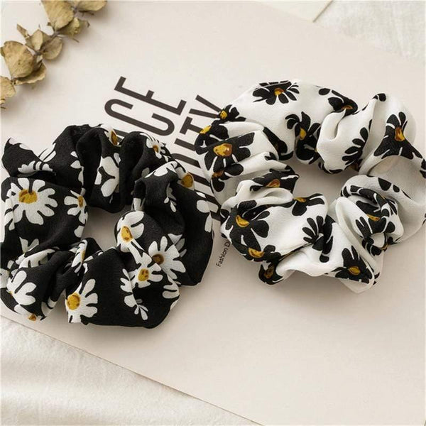 Daisy Print Bow Streamers Scrunchies Silk Elastic Hair Band For Women Girls Hair Ties Korean Sweet Hair Accessories
