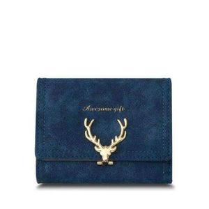 Planet Gates Dark Blue 2017 Latest Christmas Deer Women Leather Wallet VintageTri-Folds Luxury Cash  Purse Girl Small Black Clutch coin purses holders
