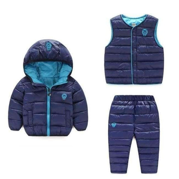 Planet Gates dark blue / 2T Winter Kids Clothing Sets Warm Duck Down Jackets Clothing Sets Baby Girls & Baby Boys Down suit 3pcs Coats Vest Pants Overcoat