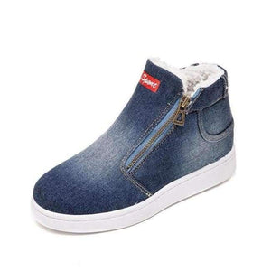 Planet Gates Dark Blue / 4.5 Sports Shoes Women 2018 New Hot Style Sneakers Women Shoes Plus Size Denim Zip Plush Plaform Vulcanize Shoes tenis feminino