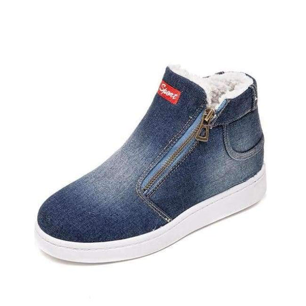 Planet Gates Dark Blue / 4.5 Sports Shoes Women 2018 New Hot Style Sneakers Women Shoes Plus Size Denim Zip Plush Plaform Vulcanize Shoes tenis feminino